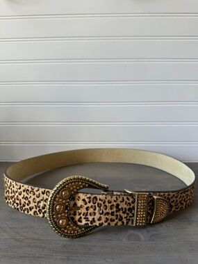 Chico's Leopard Print Belt with Gold-Tone Jeweled Buckle